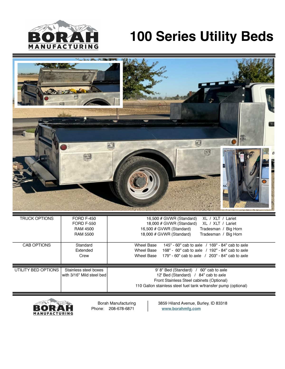 100 Series Utility Beds Line Card Specs